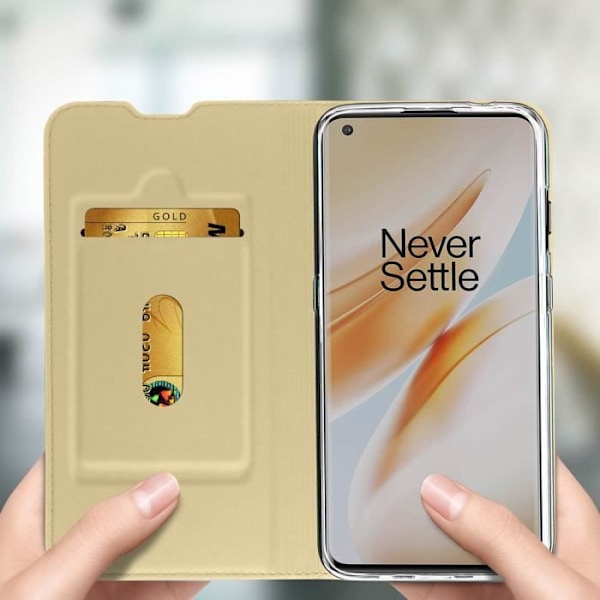 Housse - AVIZAR - OnePlus 8 - Etui Folio - Øko-læder - Video Stander - Kortholder Gult guld