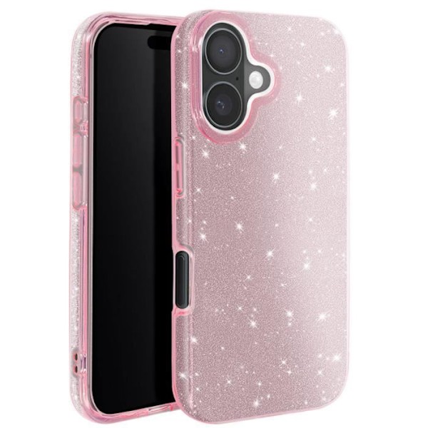 Coque med paljetter för iPhone 16 stöttålig glittrande rosa Rosa