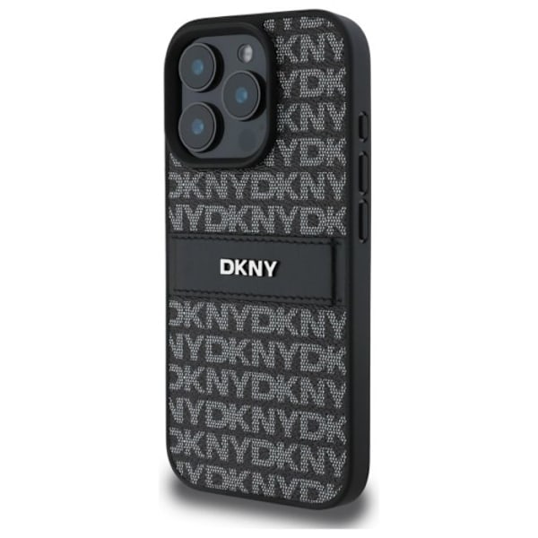 IPhone 16 Pro Fodral - DKNY Läder Hårdpansar Textur Mönster Tonal Rand (DKHCP16LPRTHSLK) - Noir svart