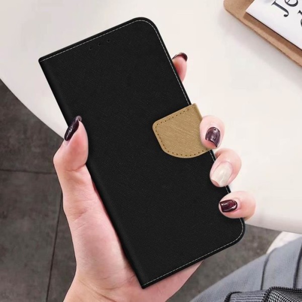 Xiaomi Redmi 10 Saffiano plånboksfodral i lädereffekt i svart och gult guld