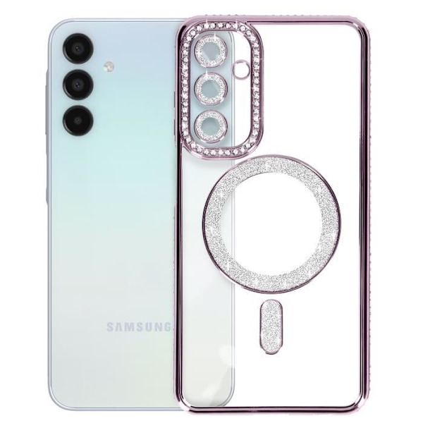 Timanttikotelo Samsung Galaxy A15:lle - AVIZAR - tekojalokivi Contour - MagSafe-yhteensopiva Lila