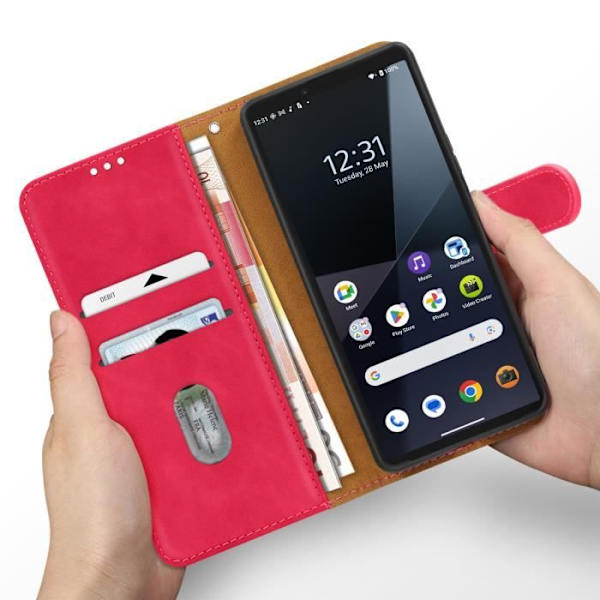 Étui AVIZAR för Sony Xperia 10 VI - Plånboksfodral Fuchsia - Semi-styv - Integrerad kortförvaring Rosa