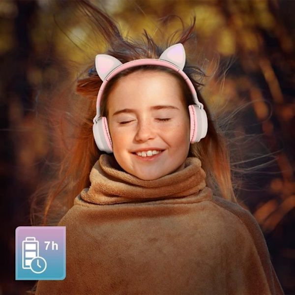Bluetooth Hörlurar - Kattöron Design - Beige - Ljusanimation - 12h batteritid - Bullerdämpning Beige