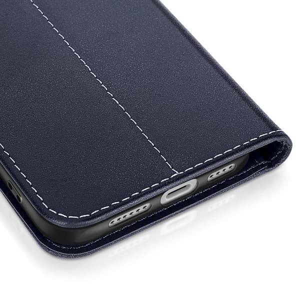 Fodral Plånbok för iPhone 16 Plus i Premiumläder med Ställfunktion Mörkblå Blå