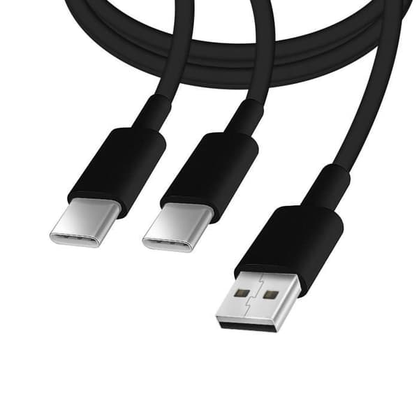 USB til 2x USB-C kabel 2A Hurtig og sikker opladning tyk Robust 3m Sort