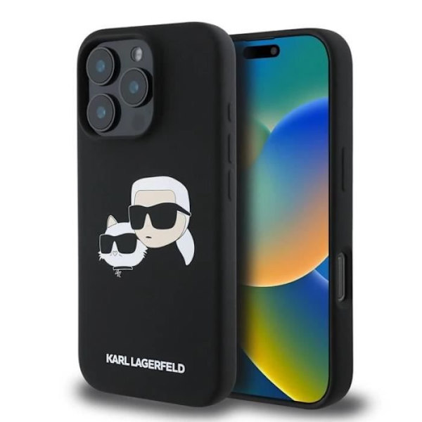 Coque - Karl Lagerfeld - iPhone 16 Pro - Silikone Læder - Double Hoveder - Kompatibel med MagSafe Svart