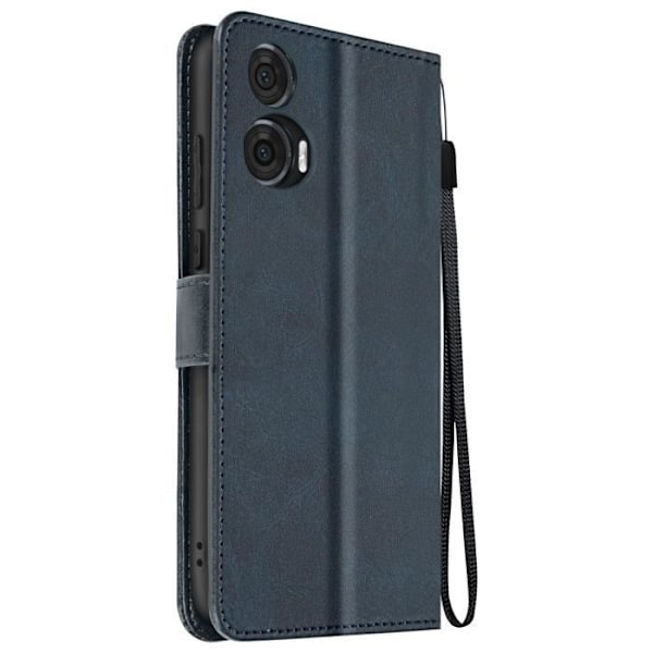 Taske til Motorola Edge 50 Fusion Håndledsrem Flip Wallet Stand Midnight Blue Blå