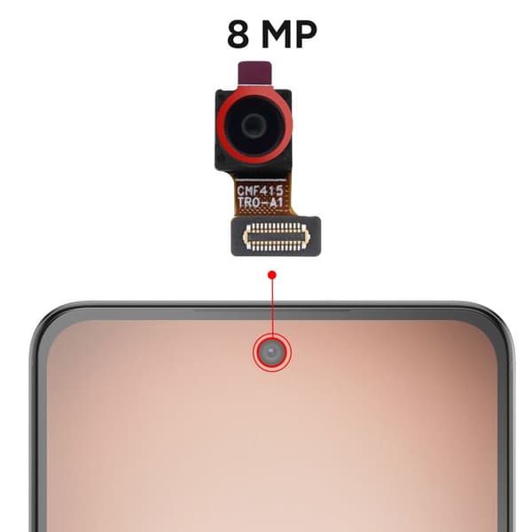 Frontkamera til Realme C75 Selfie Sensor 8MP med FPC Forbindelseskabel Sort / Rød