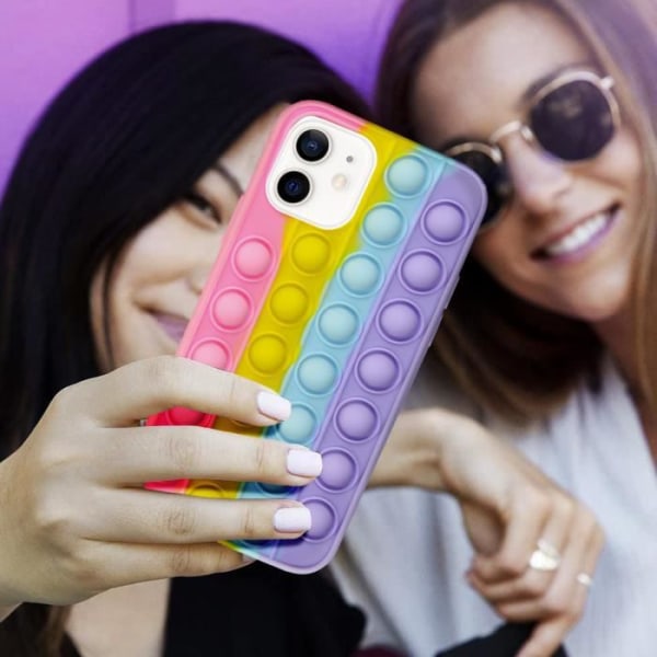 iPhone 12 ja 12 Pro Anti-Stress Bubble pop Fidget Toy Case - Monivärinen musta AVIZAR