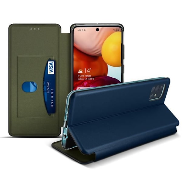 Etui - AVIZAR - Galaxy A51 - Ekoskinn Texturerad - Lock - Kortfack - Ställ Blå Blå