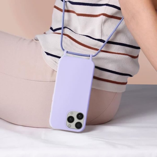 Etui til iPhone 15 Pro Max - AVIZAR - Corda-serien - Halsrem 80 cm - Lilla Lila