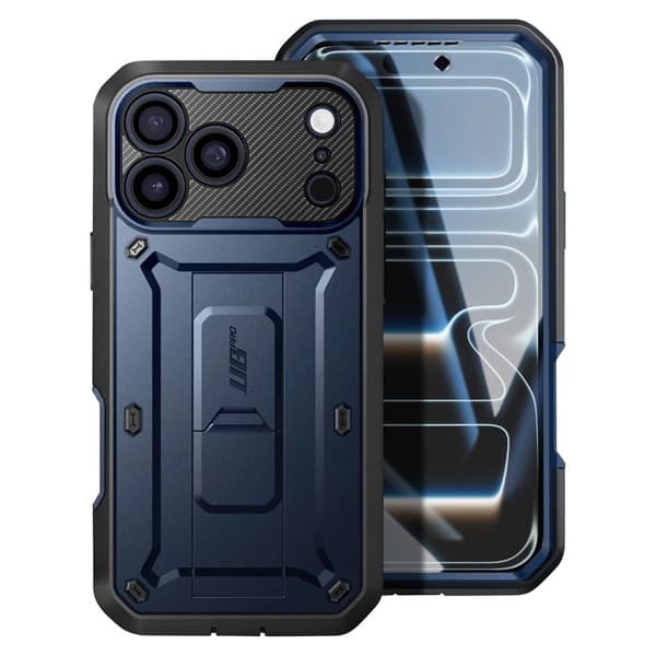 Fuldt dæksel - SUPCASE - iPhone 17 Pro Max - Fuld beskyttelse - Indbygget kickstand - Mørkeblå Blå