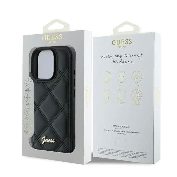 Blødt etui - GUESS - iPhone 16 Pro Max - Quiltet - Sort - Metallisk logo Svart