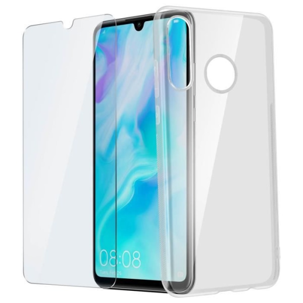 Huawei P30 Lite Silikone Gel Cover og transparent hærdet glas skærmfilm hvid