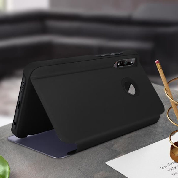 Housse Folio - AVIZAR - Huawei P40 Lite E - Translucent Cover - Spejl Design - Video Støtte Svart