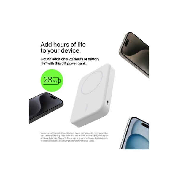 Langaton latauslaite - Belkin - BoostCharge Pro - 8000 mAh - Qi2 - 15 Watt Valkoinen