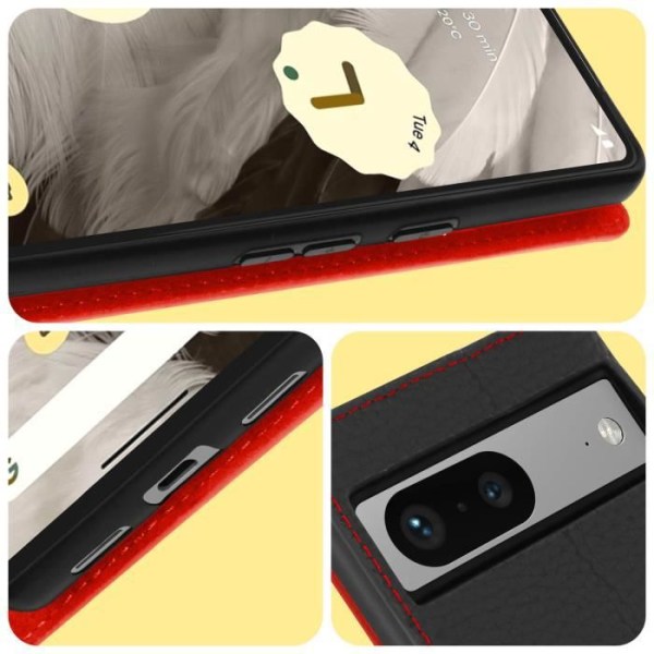 Plånboksfodral i svart texturerat läder för Google Pixel 7 - AVIZAR - Hårt skal - Videostöd Svart