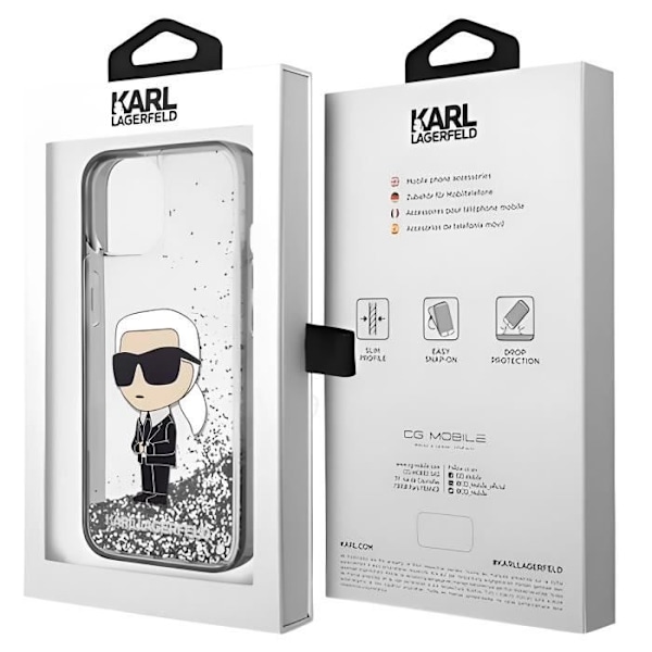 Fodral till iPhone 15 Plus Flytande glittermönster Upphöjda kanter Karl Lagerfeld Silver