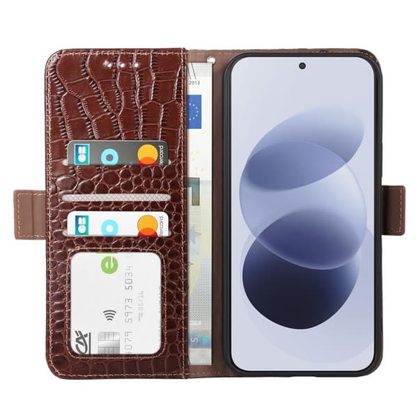 Anti-RFID Pungetui til Xiaomi Redmi Note 17 i Mørkebrun Krokodilleskind brun