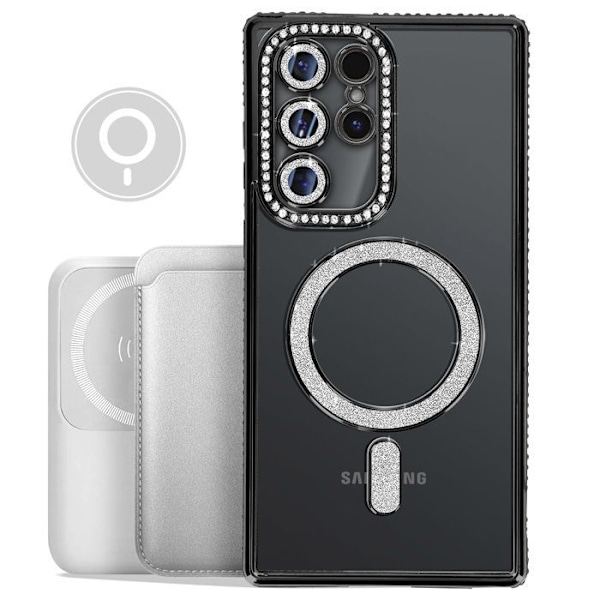 Coque Diamant pour Samsung Galaxy S25 Ultra MagSafe Contour Strass Noir Svart