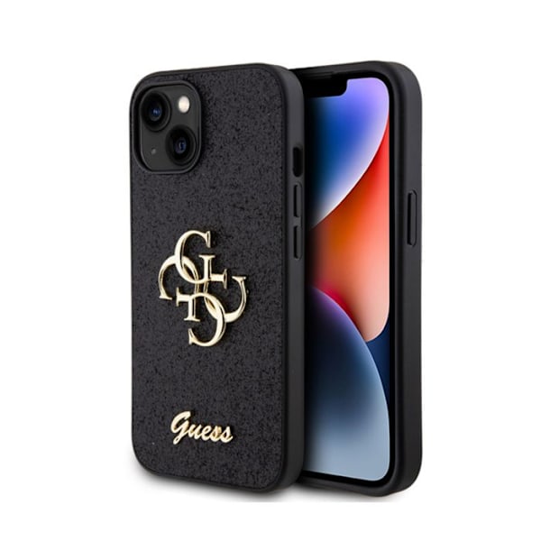 Telefoncover - Guess - Glitter Script Big 4G - Sort - Stødbeskyttelse - Hårdfør