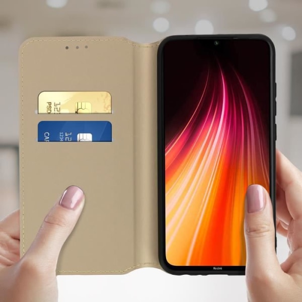 Hus - AVIZAR - Xiaomi Redmi Note 8 - Ekologiskt läder - Stödfunktion - Magnetisk Gult guld