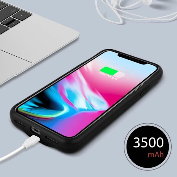 Coque iPhone X / XS - Akashi - Hård 2 i 1 - Batteri 3500mAh - Motståndskraftigt skydd - Trådlös laddning Svart