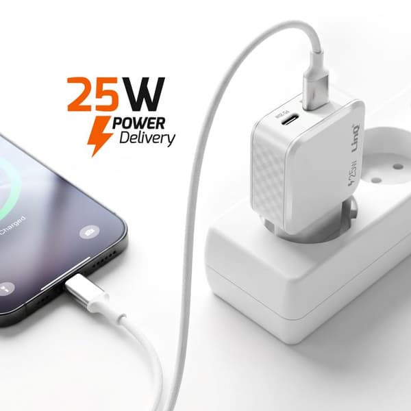 Universal USB-C Dobbeltport Oplader 25W Power Delivery LinQ Hvid Vit