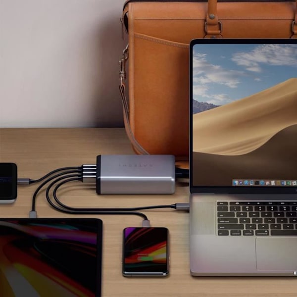 Ladeadapter - SATECHI - 108W - 2 USB-C Power Delivery - 2 USB - Kompakt Mørkegrå Grå