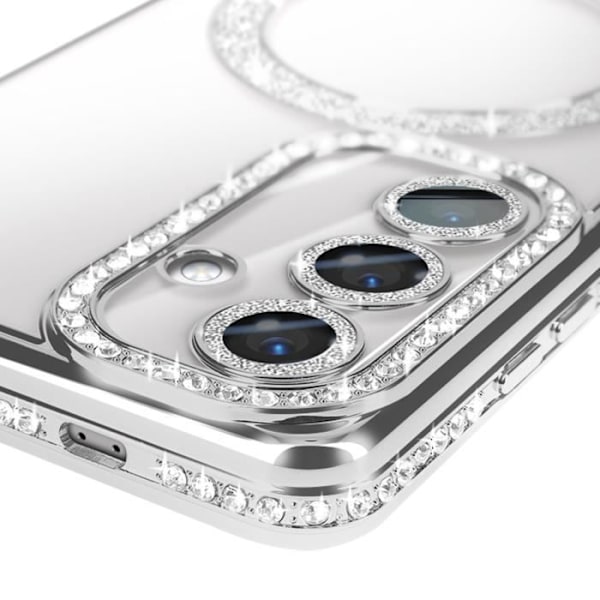 Diamantfodral till Samsung Galaxy S24 MagSafe Contour Rhinestone Silver Grå