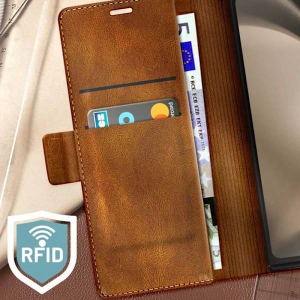 Coque - Samsung - Galaxy Z Fold 5 - Vintage - Anti RFID - Syntetiskt läder ljusbrun Ljusbrun