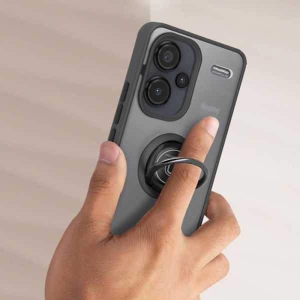 AVIZAR kova kotelo Xiaomi Redmi Note 13 Pro Plus -puhelimelle metallirenkaan tukitoiminnolla musta Svart