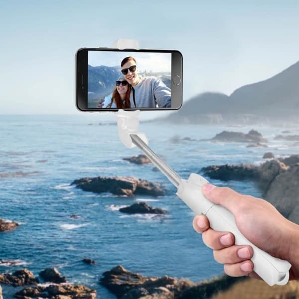Selfie Stick med stativ Bluetooth-fjärrkontroll förlängbar arm 68cm - Vit