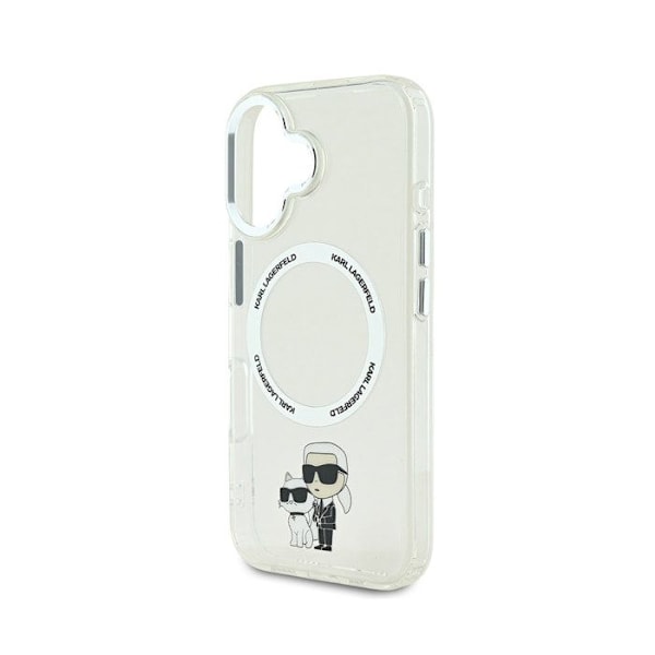 Coque för iPhone 16 Tryckt Karl och Choupette Kompatibel med MagSafe Karl Lagerfeld Transparent Vit