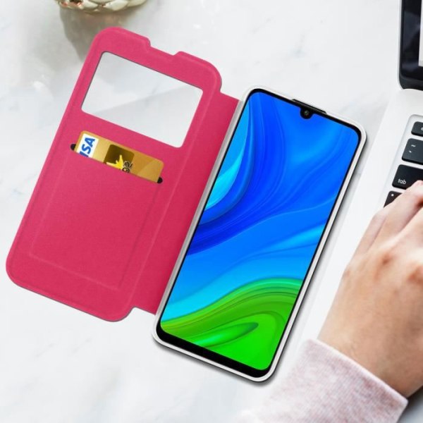 AVIZAR Taske til Huawei P smart 2020 - Displayvindue - Kortholder - Pink Rosa