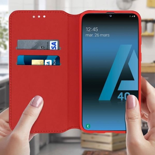 Skal till Samsung Galaxy A40 Folio Plånboksställ Funktion Röd Röd