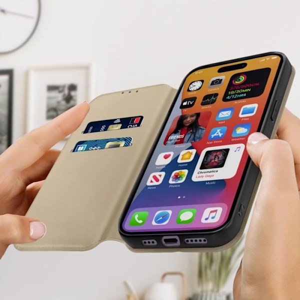 AVIZAR iPhone 14 Pro Max folio cover - Kortholder klap - Video support funktion - Gul gyllene