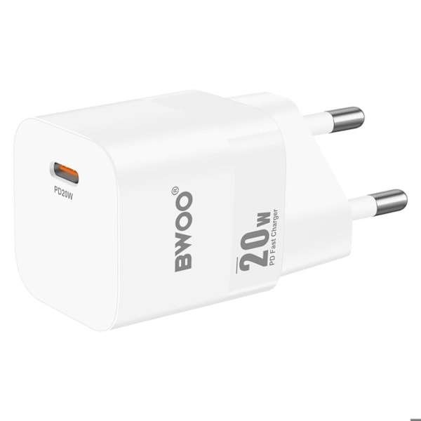 USB-C Strömadapter med Power Delivery Snabbladdning Kompakt Format Bwoo Vit