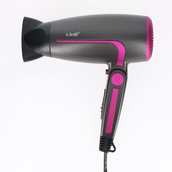 Mini Resehårtork 2000W - Linq - Svart/Lila Rosa