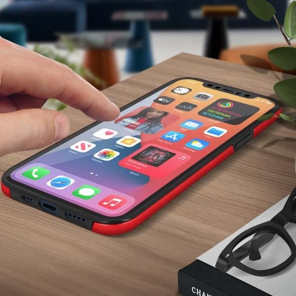 Coque - Apple - iPhone 12 / 12 Pro - Hårdt Bagcover - Blød Foran - Rød Röd