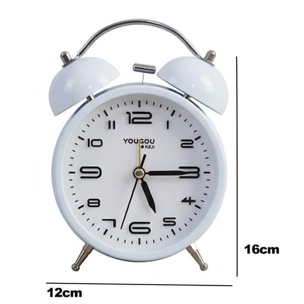 12 cm Pyöreä Kaksoiskello Herätyskello Makuuhuoneeseen Elegantti Valkoinen Vit