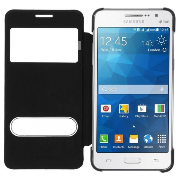 Suoja Samsung Galaxy Grand Prime Double Window Case Silicone Gel Shell -kuorelle - musta