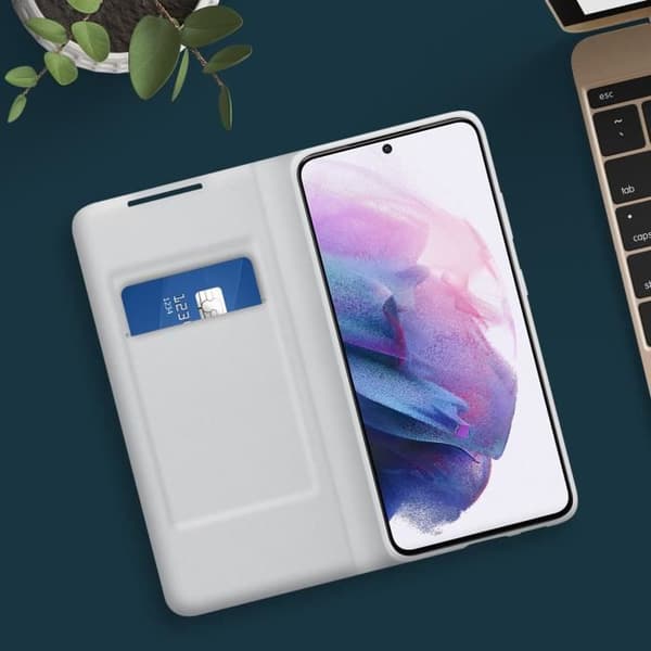 Etui - Samsung - Galaxy S21 - Smart flap - Farve Sølvgrå - Blød Silvergrå