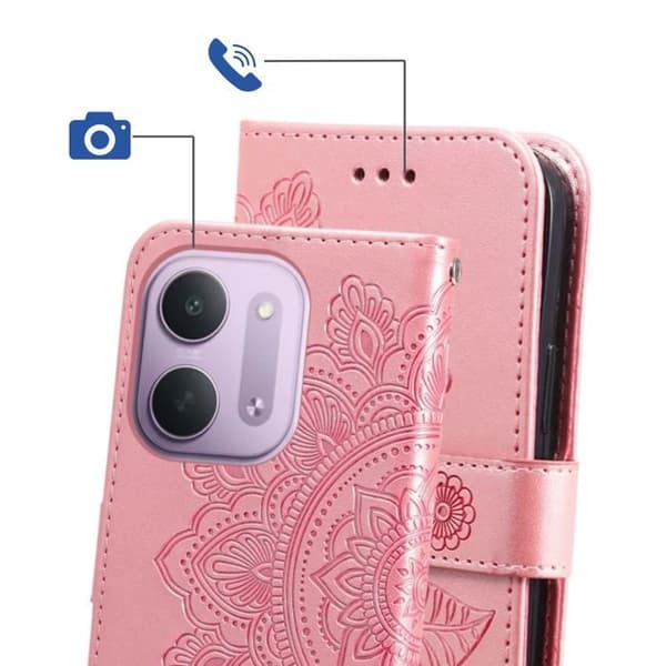 Pungetui til Xiaomi Redmi 17C 5G Mandala-mønster med støtte i rosa Ros