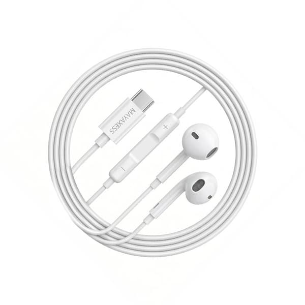 Trådade hörlurar - MAYAXESS - För Galaxy A34 - USB-C - Inbyggd mikrofon - Vit Vit