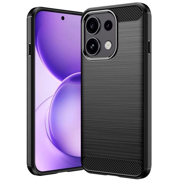 Silicone Cover til Oppo Reno 16F 5G med Carbon Effekt Børstet Tekstur Sort Svart