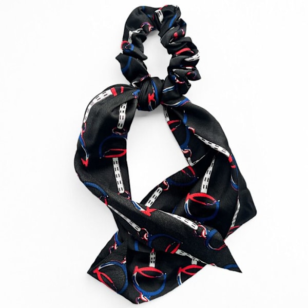 Chouchou Foulard Lång för Hår i Satin Med Barocktryck Sublimt Svart Svart / Röd Svart