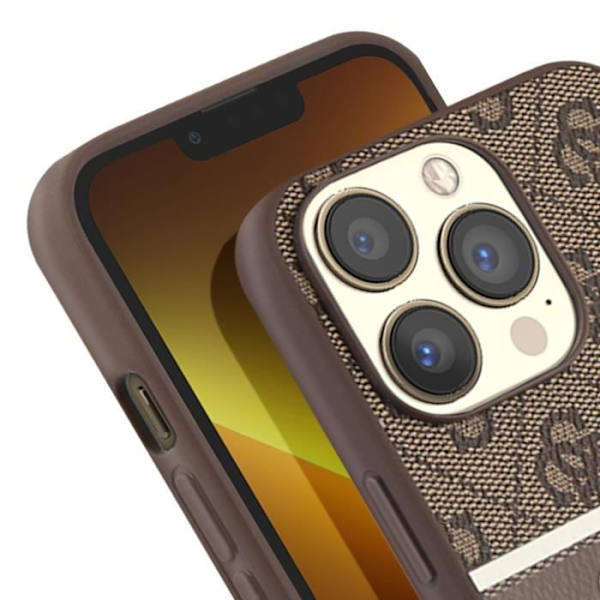 Suojakuori iPhone 13 Prolle, jossa on tulostus ja yksivärinen Stripe Luxury Guess Brown kastanj
