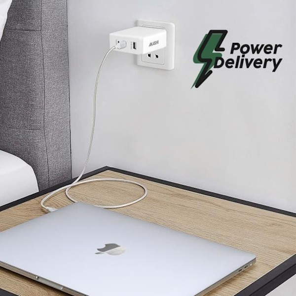 Lader 130W 2 USB-C 100W + 1 USB 30W USB-C Kabel 100W Akashi Hvid