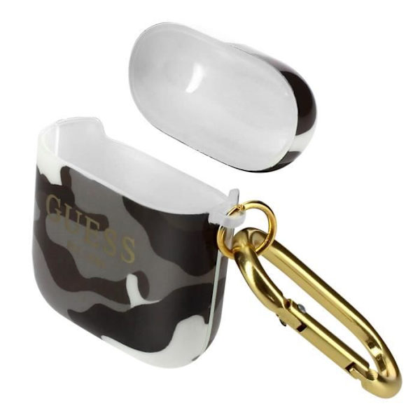 Guess Camouflage Design puolijäykkä silikoninen AirPods-kotelo - harmaa Grå